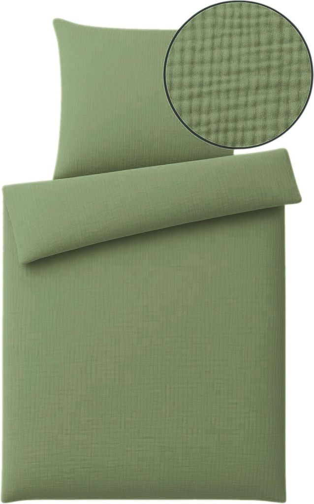 Musselin Bettwäsche 135x200 cm / 155x220 cm Unifarben weiche Baumwolle für Sommer und Winter, Größe:2 teilig 155x220 cm, Farbe:grün