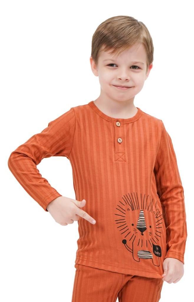 Pyjama Jungen - 100% Baumowolle - 116 - Ziegelrot - Bequem und Atmungsaktiv - Ideal für den Alltag