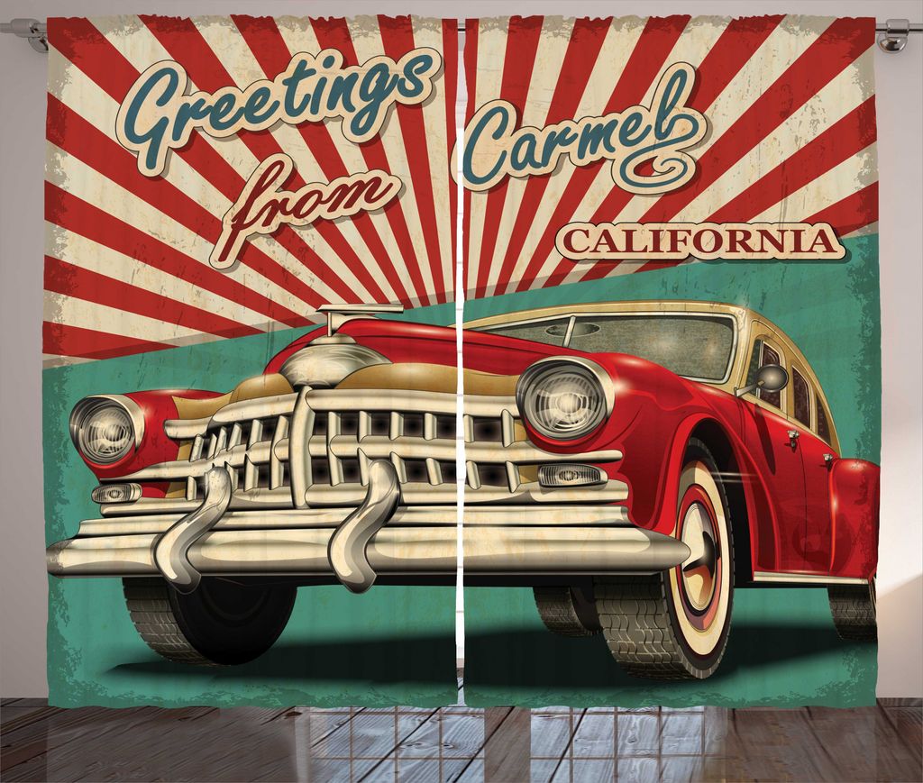 ABAKUHAUS Carmel Rustikaler Gardine, Grüße aus Kalifornien, Wohnzimmer Universalband Gardinen mit Schlaufen und Haken, 280 x 225 cm, Mehrfarbig