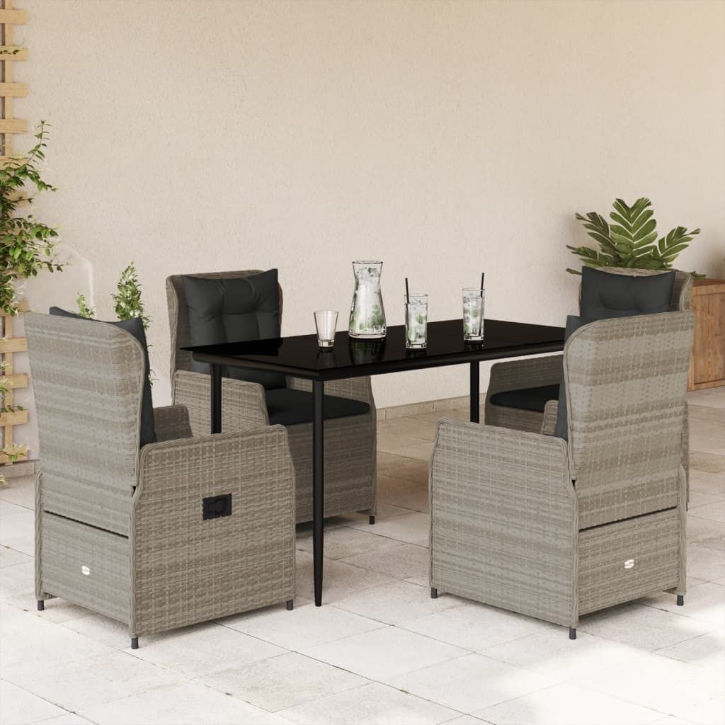 Möbel 5-tlg. Garten-Essgruppe mit Kissen Hellgrau Poly Rattan - Loungegruppe 3262898