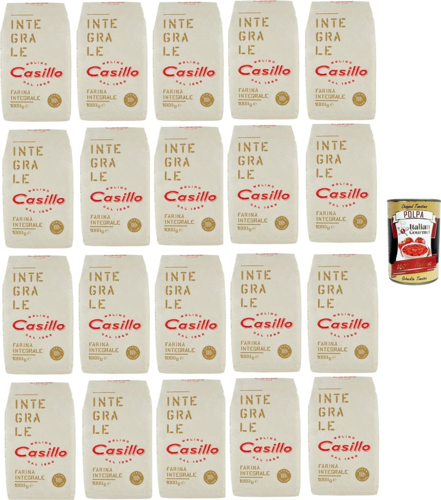 Molino Casillo, farina integrale Vollkornmehl Mehl zartes Vollkorn wholemeal flour 20x 1 kg + Italian Gourmet polpa 400g