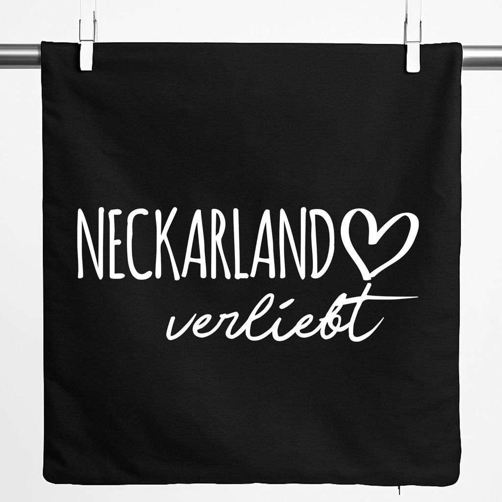 Huuraa Kissenbezug Neckarland verliebt 40x40cm Black Baumwolle Dekokissenbezug Geschenkidee