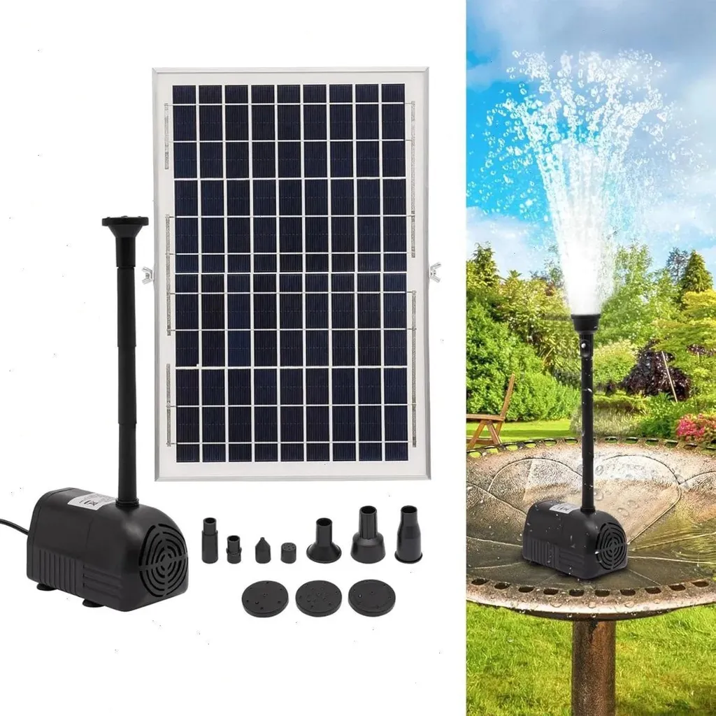 Pompe de fontaine solaire complète avec panneau 10W et moteur Brushless