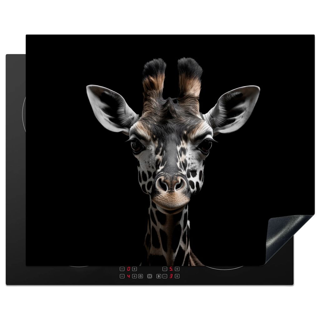 KitchenYeah Herdabdeckplatte Giraffe - Porträt - Schwarz - Tier , 65x52cm, Küche Deko, Glaskeramikkochfeld Herdabdeckung, Abdeckplatte fùr Koc...