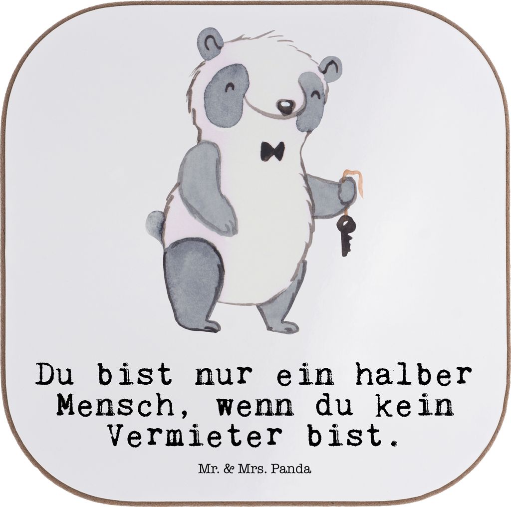 Mr. & Mrs. Panda Holzuntersetzer Vermieter Herz - Weiß - Geschenk, Untersetzer für Gläser, gläseruntersetzer, Coaster, Tassen, Tischschoner, Fl...