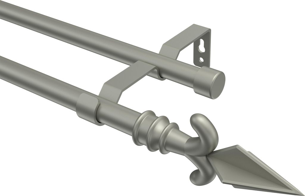 Interdeco Gardinenstange / Vorhangstange Chrom matt, Typ Olymp Matteo (Pfeil), 16 mm Ø 2-läufig, 200 cm