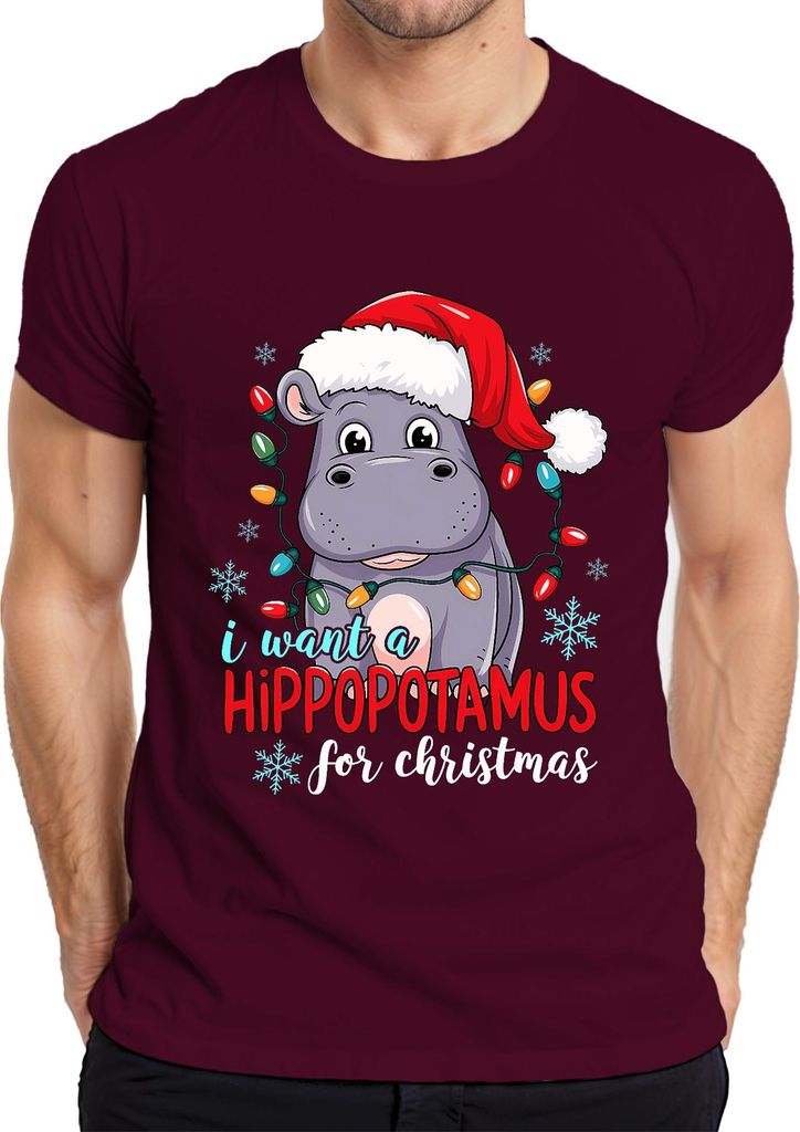 I want a Hippopotamus for Christmas lustiges Nilpferd Geschenk Herren T-Shirt, Burgundy, 3XL