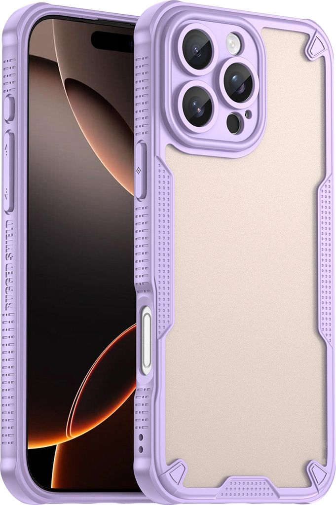 Schutzhülle für iPhone 16 Pro Max, transluzente matte Rückseite, TPU Bumper Case Lila