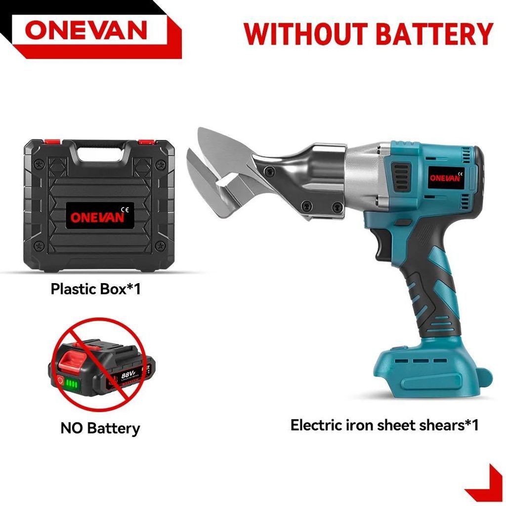 Elektrische Blechschere - Akku-Blechschere - Bürstenloser Motor - 2000 W - 880 Nm - Kompatibel mit 18 V Akku - Ohne Akku - Orange/Schwarz