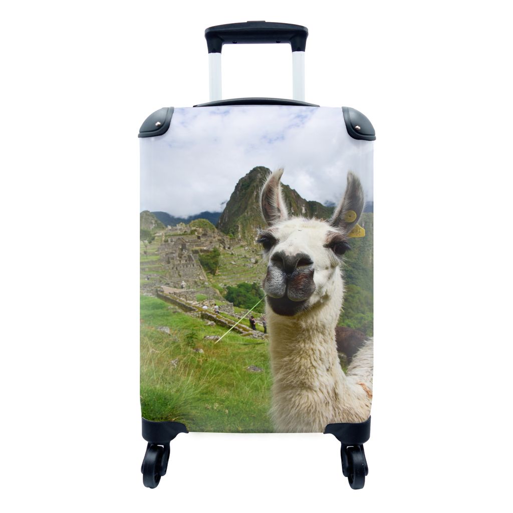 MuchoWow Koffer Handgepäck Trolley Rollkoffer Kleine Reisekoffer mit 4 Rollen - Alpaka fotobombbt Machu Picchu - Cabin Size < 55x40x23 cm & 55x4...