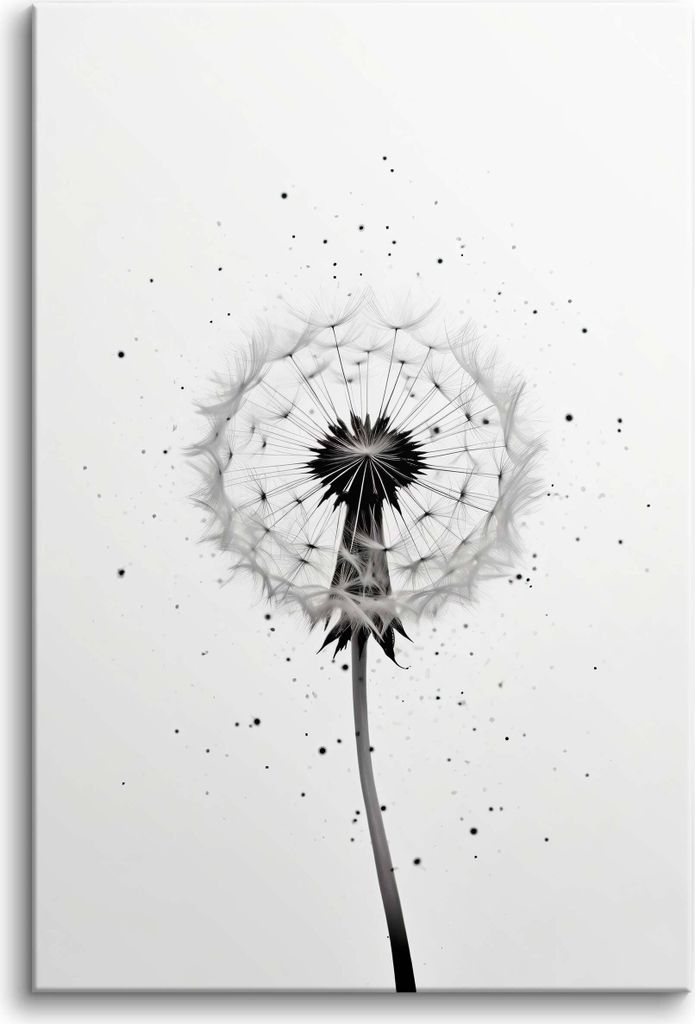 Schwarz-Weiß Leinwandbild für die Wand im Wohnzimmer – Pusteblume 60x90cm