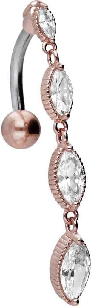 Bauchnabelpiercing Titan Bananabell mit 925er Silber-Design KRISTALLKETTE
