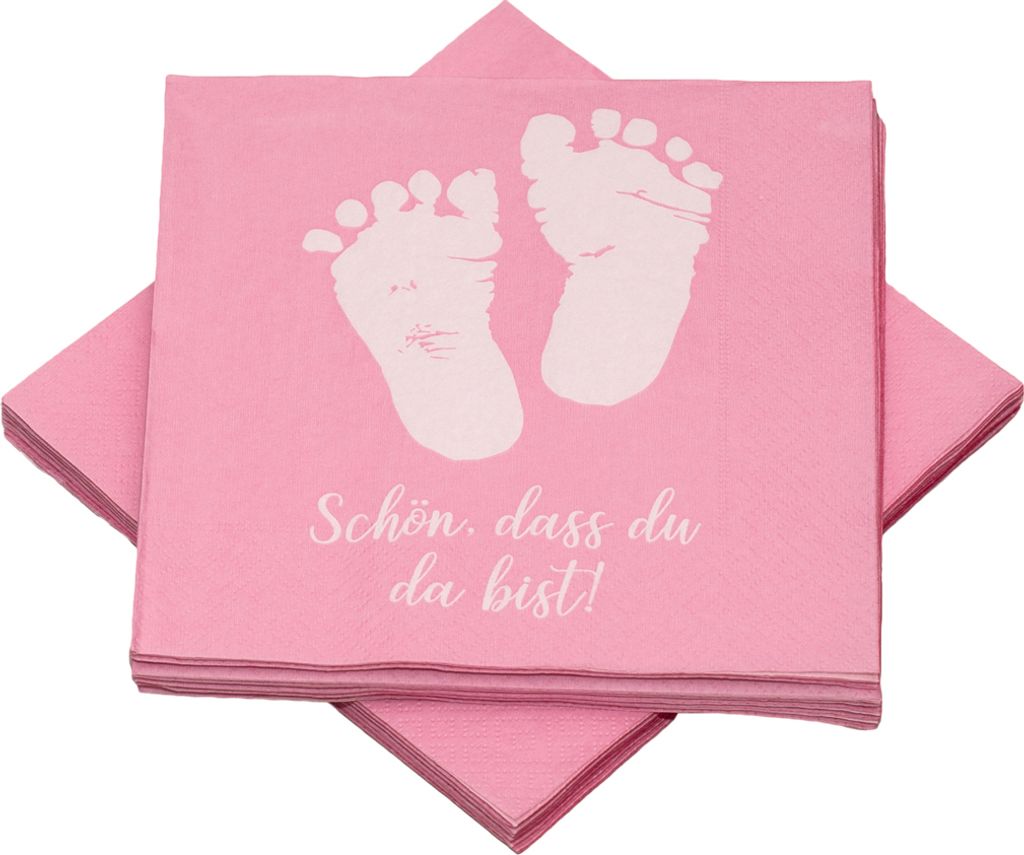 Servietten Babyfüße - Schön, dass du da bist - rosa (20 Stück)