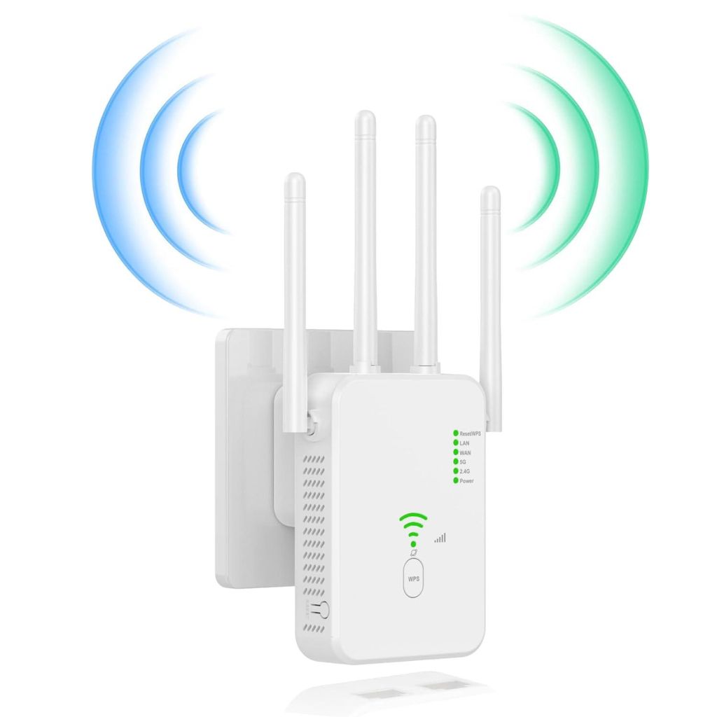 WLAN Repeater Verstärker 1200Mbps 2.4G/5G WiFi Extender Booster Ethernet Port, Repeater/AP/Router Modus, Weiß WIFI Signal Verstärker