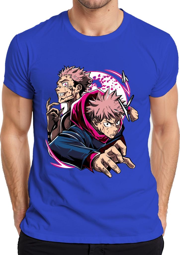 Jujutsu Kaisen Yuji Itadori Sukuna Anime Action Fan Geschenk Herren T-Shirt, Blau, 3XL