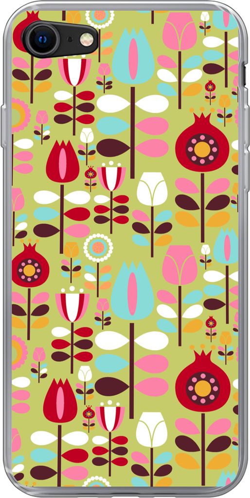 MuchoWow Handyhülle Schutzhülle Hülle für Telefoonhoesje iPhone 8 Muster - Blumen - Farben Silikon Softcase Handy Hülle - Schutzhaube