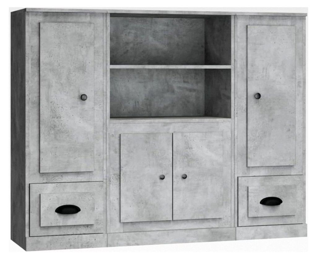 Schränke und Aufbewahrung, Buffets und Sideboards, Highboards, 3 Stück, Betongrau, Holzwerkstoff