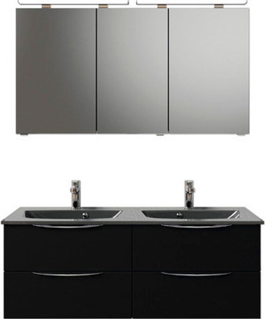 Badmöbel-Set Pelipal Sunline 300 BxHxT 132 x 200 x 48 cm Frontfarbe schwarz matt Badmöbelset 3-teilig mit Waschtisch Min