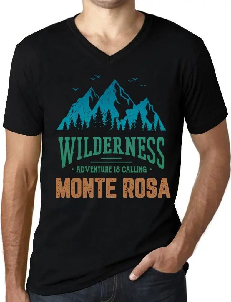 Herren Grafik T-Shirt V-Ausschnitt Die Wildnis das Abenteuer ruft monte rosa – Wilderness, Adventure Is Calling Monte Rosa – Öko-Verantwortlich