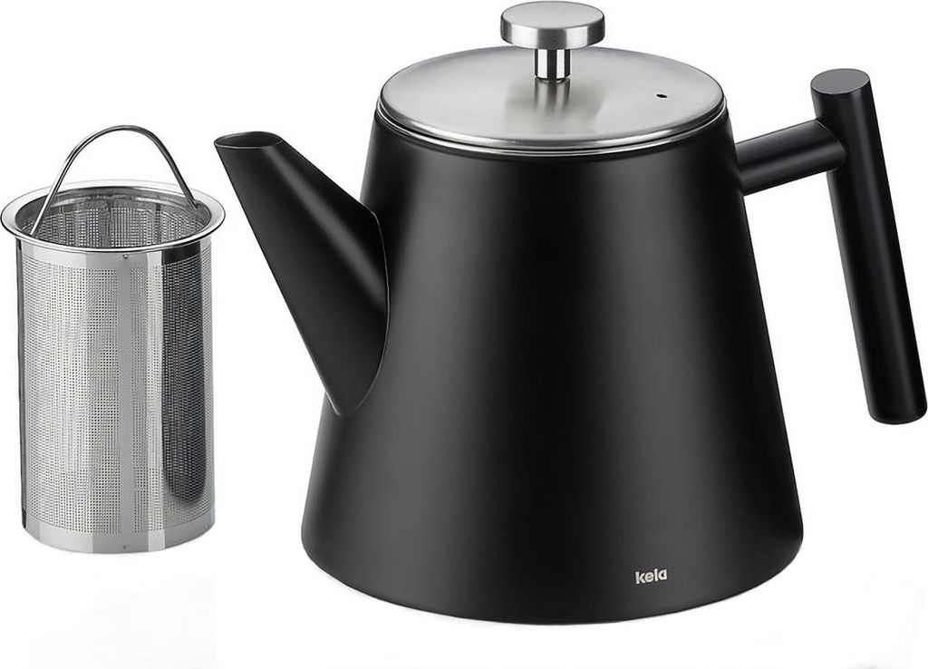 KELA Teekanne Modena Edelstahl 18/10 schwarz 15,0cm 11,5cm 1,0l KL-11357