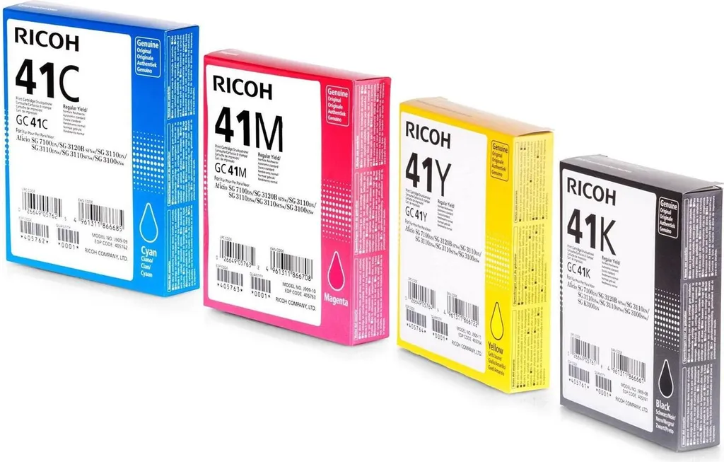 Pack de 4 Cartouches d'Encre Gel Ricoh GC 41 pour Imprimante Aficio SG