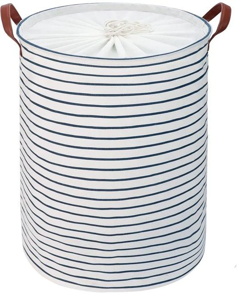 Grand sac à linge en coton bleu 65cm pliable pour salle de bain chic