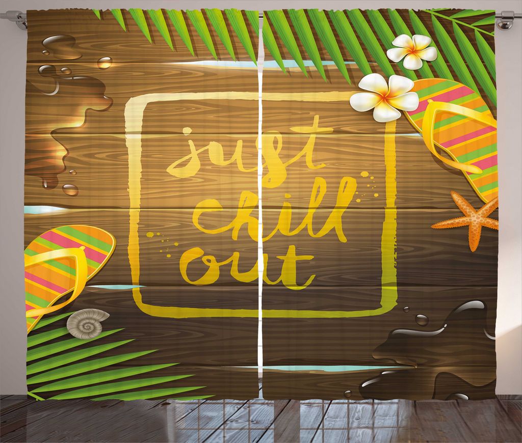 ABAKUHAUS Einfach nur chillen Rustikaler Vorhang, Sommer-Thema Kalligraphie, Wohnzimmer Universalband Gardinen mit Schlaufen und Haken, 280 x 245 c...