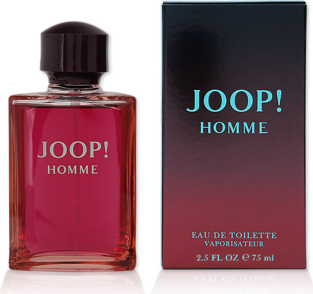 A bottle of Joop! Homme Eau de Toilette and its packaging are displayed against a white background.