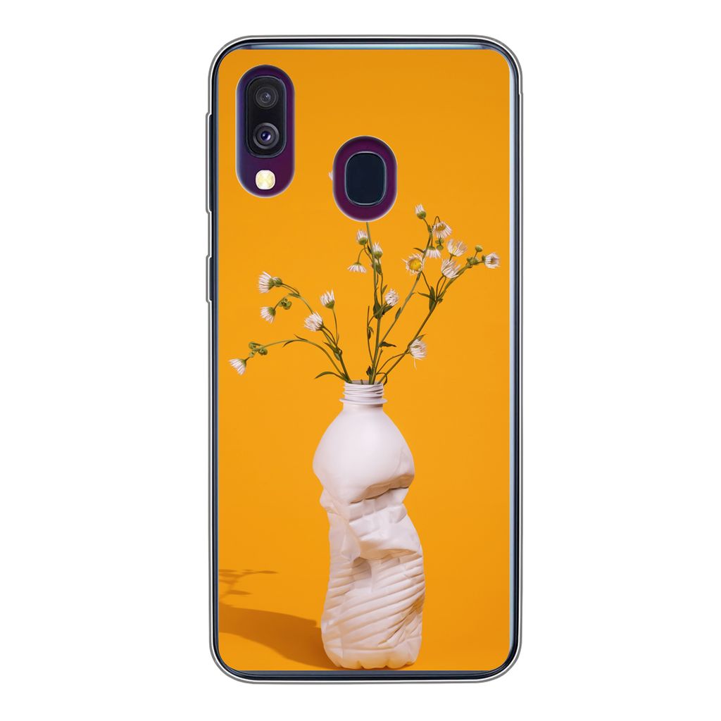 MuchoWow Handyhülle Schutzhülle Hülle für Samsung Galaxy A40 Flasche - Blumenstrauß - Gelb Silikon Softcase Handy Hülle - Handy-Tasche