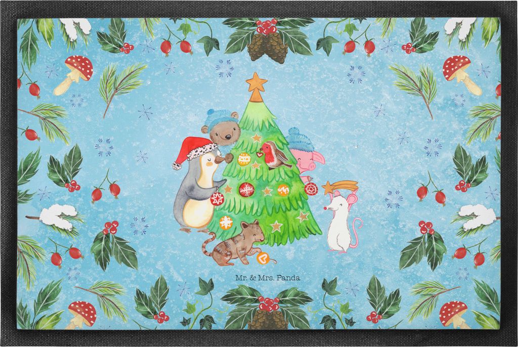 Mr. & Mrs. Panda fußmatte Weihnachtsbaum schmücken 50 x 75 cm - Eisblau - Geschenk, flurmatte, Türvorleger, Weihnachten, Schmutzfänger, Schmutz...