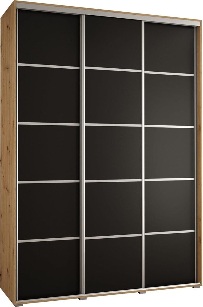 MEBLE KRYSPOL Cannes 4 Schrank mit 3 Schiebetüren - 205,2x170x45 cm - Artisan Schwarz Silber