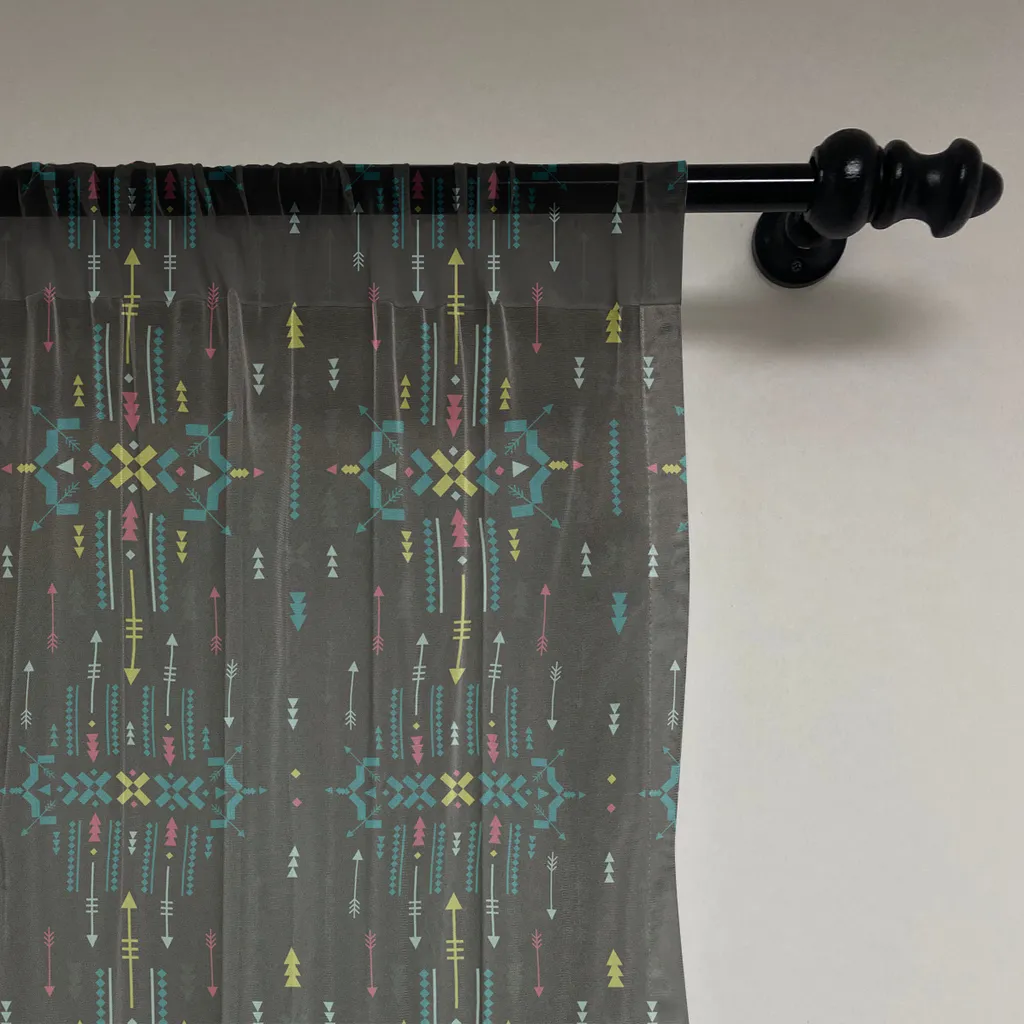 ABAKUHAUS Arazzo tribale, motivo geometrico etnico bohémien primitivo con motivo a freccia eccentrico, telo da parete in raso setoso per soggiorno e camera da letto, 240 cm x 274 cm, blu scuro grigio multicolore - 2