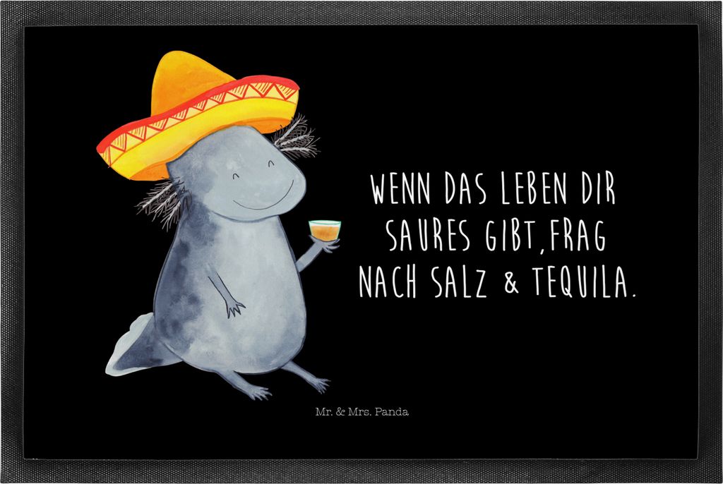 Mr. & Mrs. Panda fußmatte Axolotl Tequila 50 x 75 cm - Schwarz - Geschenk, Zitrone, Türmatte, Mexiko, Sombrero, Party, trinken, Urlaub, Schmutzf...