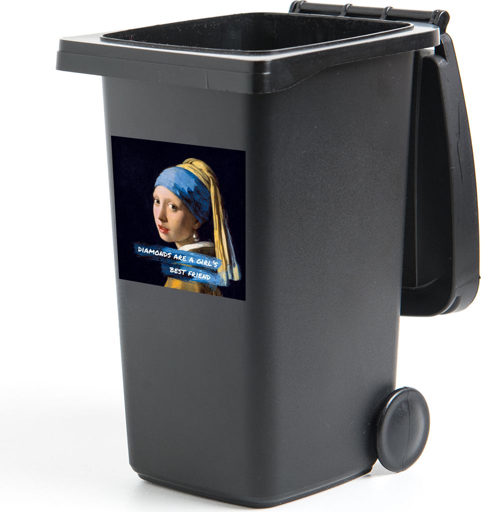 MuchoWow Mülltonnenaufkleber Vermeer - Das Mädchen mit dem Perlenohrring - Zitat 40x40 cm - Abfall-Aufkleber - Container - für Abfallcontainer