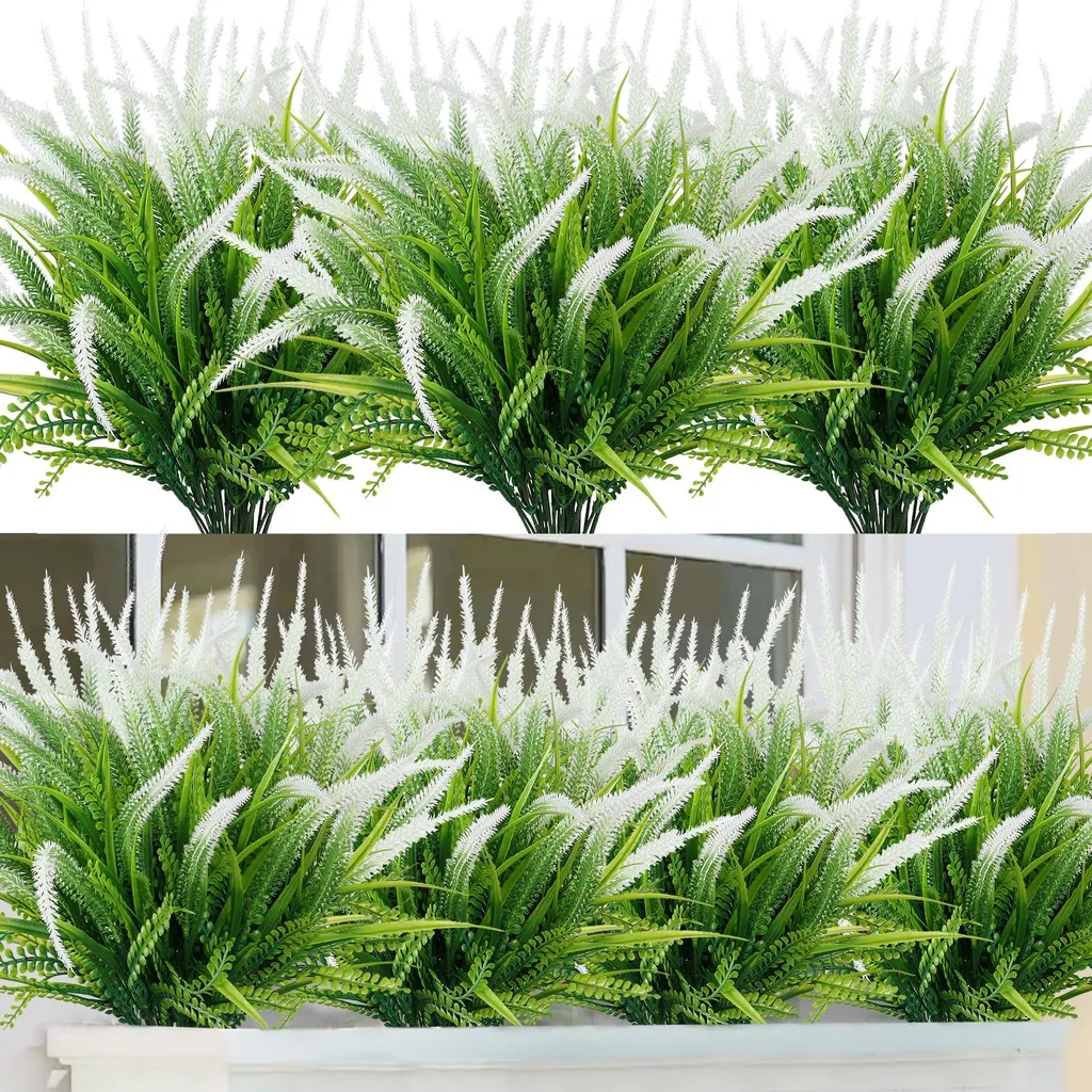 Lavande artificielle résistante UV blanche - Bouquet 6 pièces extérieur
