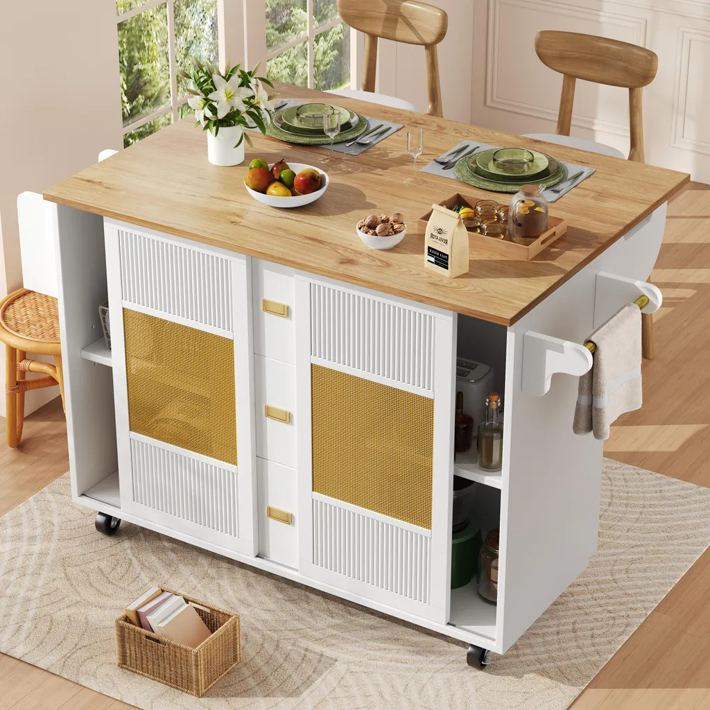 Desserte de Cuisine à Roulettes avec Buffet de Rangement Modulable