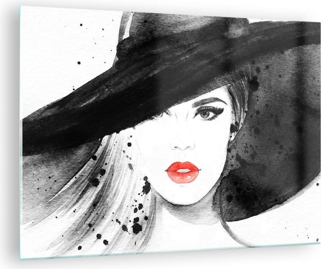 Bilder auf glas - Frau Gesicht Lippen - 70x50cm - Glasbilder - Wandbilder - Kunstdruck - zum Aufhängen bereit - Wanddekoration aus Glas - Glas Bil...