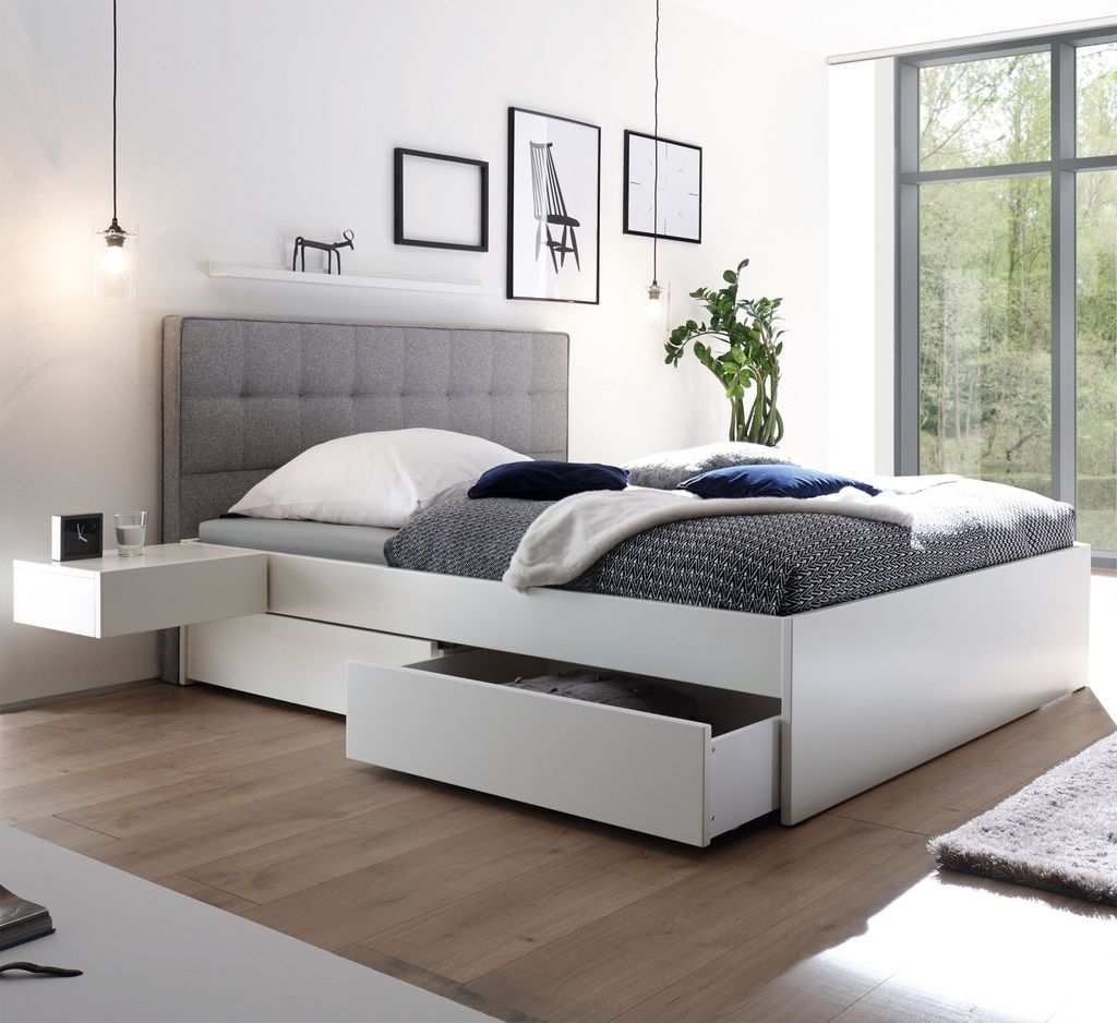 HASENA Elito weiß deckend lackiert 4 Bettkästen Kopfteil grigio 160x200