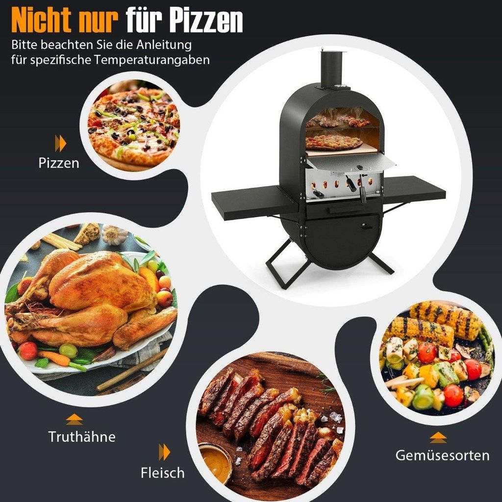Pizzaofen Outdoor Pizzaofen mit Seitenablagen Grillrost aus Edelstahl Pizzaschaufel für Garten