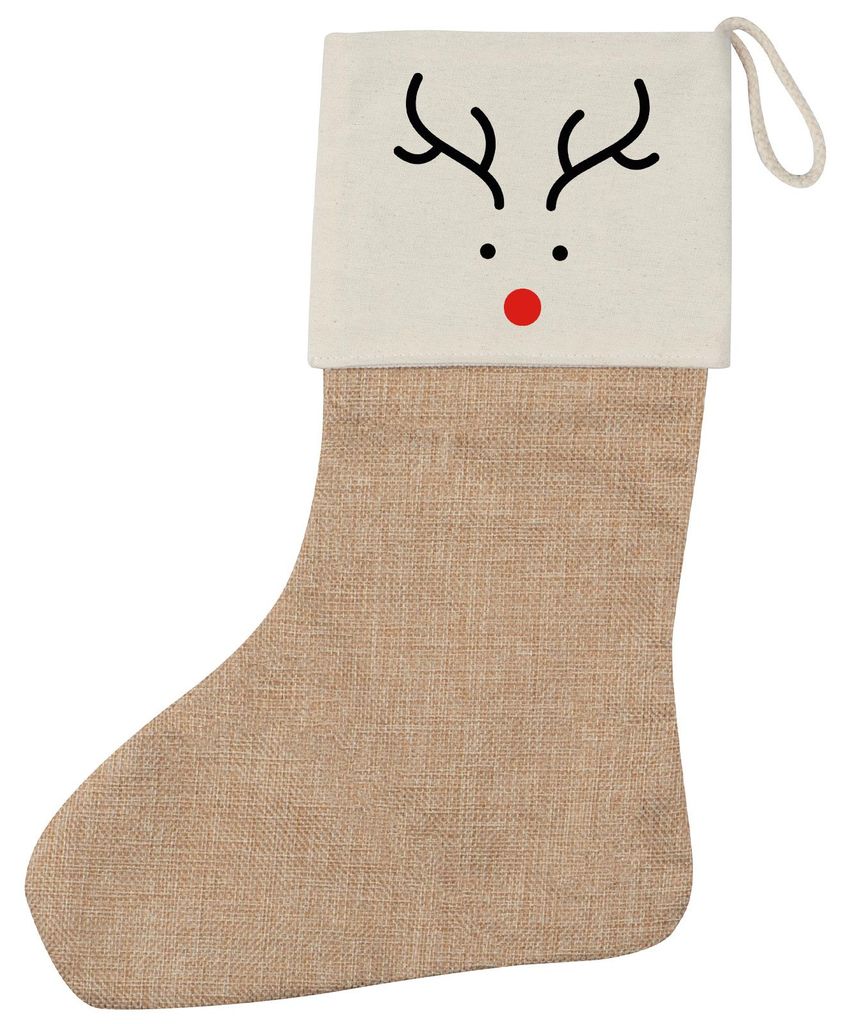 Huuraa Weihnachtsstrumpf Rentier Rudolph Beige Jute Kaminstrumpf Geschenkidee