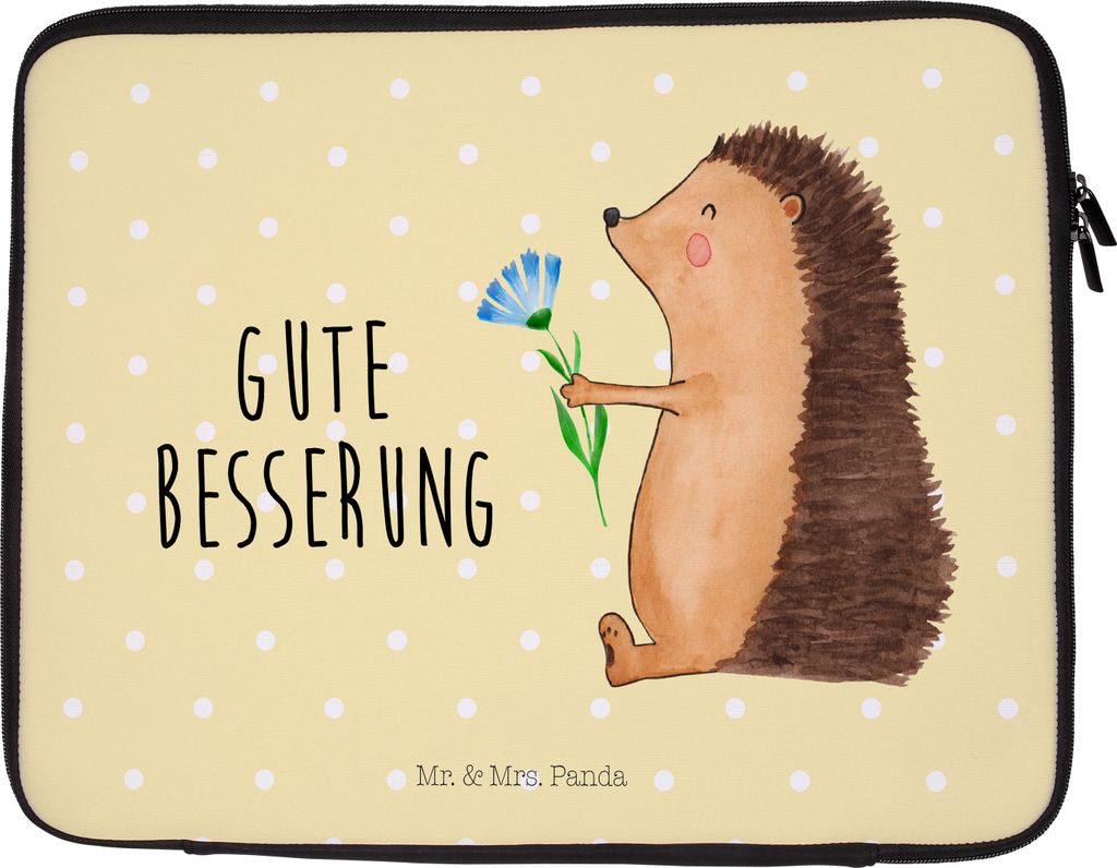 Mr. & Mrs. Panda Laptop Tasche Igel Blumen 27 x 36 cm - Gelb Pastell - Geschenk, Gute Besserung, Lustige Sprüche, Hülle, krank, Krankheit, Kranke...