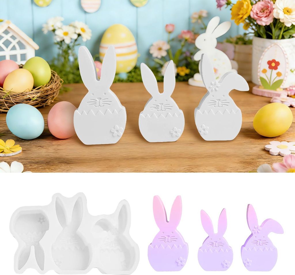 Silikonformen für Ostern, 3D-Silikonform für Hasen, Silikon-Gussformen für den Frühling, darunter Eier-, Blumen- und Hasenmotive, für selbstge...