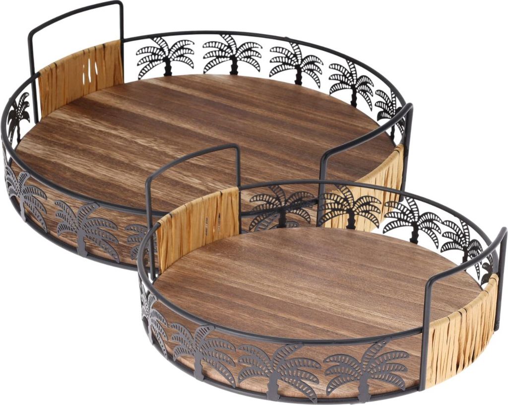 Set mit 2 Serviertabletts von Excellent Houseware, Holz/Metall, 25/30 x 8,2 cm, braun