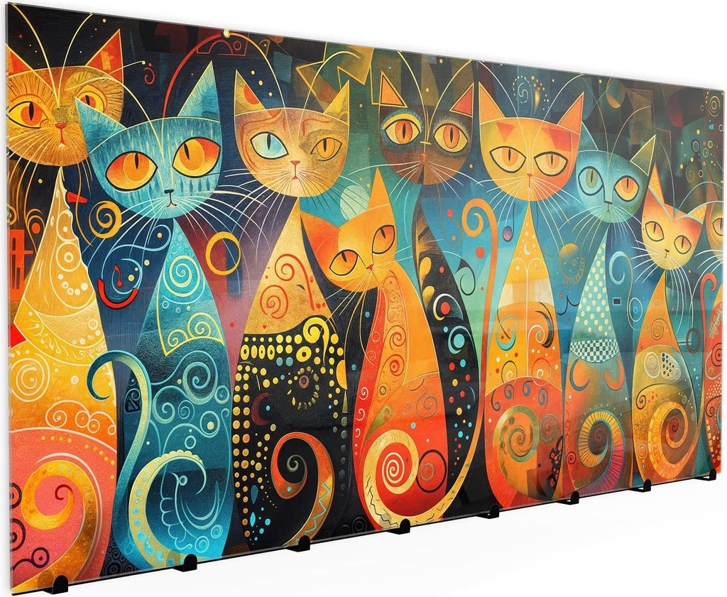Wandgarderobe mit Magnetwand & Memoboard aus Glas Bunte Katzenkunst