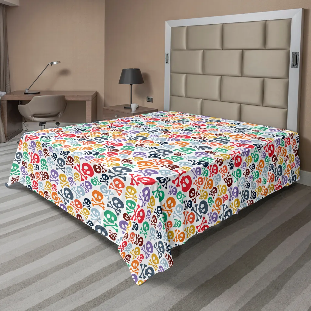 Drap de Lit Doux Motif Crânes Colorés, Textile Confortable 260x228 cm