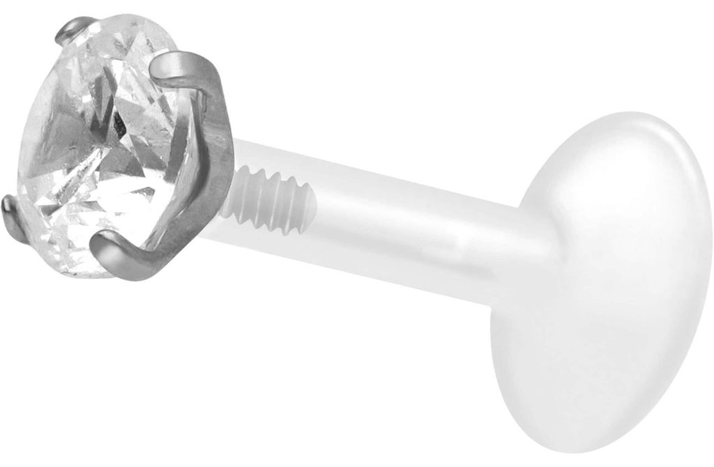 Ohrpiercing, Nasenpiercing PTFE Labret mit Innengewinde + Titan-Aufsatz EINGEFASSTER KRISTALL Silber Stablänge: 5mm | Stabstärke: 1,2mm | Kristal...