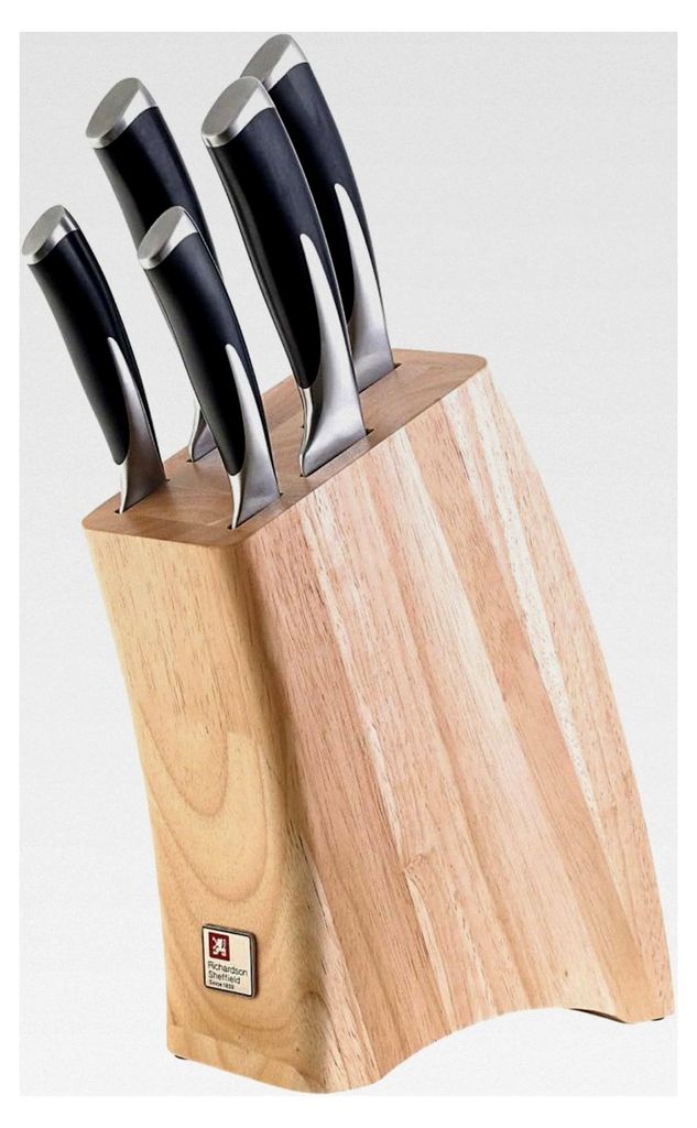 KYU Messerblock mit 5-teiligem Messer-Set aus Kautschuk-Holz | Spickmesser, Allzweckmesser, Schinkenmesser, Brotmesser & Santokumesser | Edelstahl ...