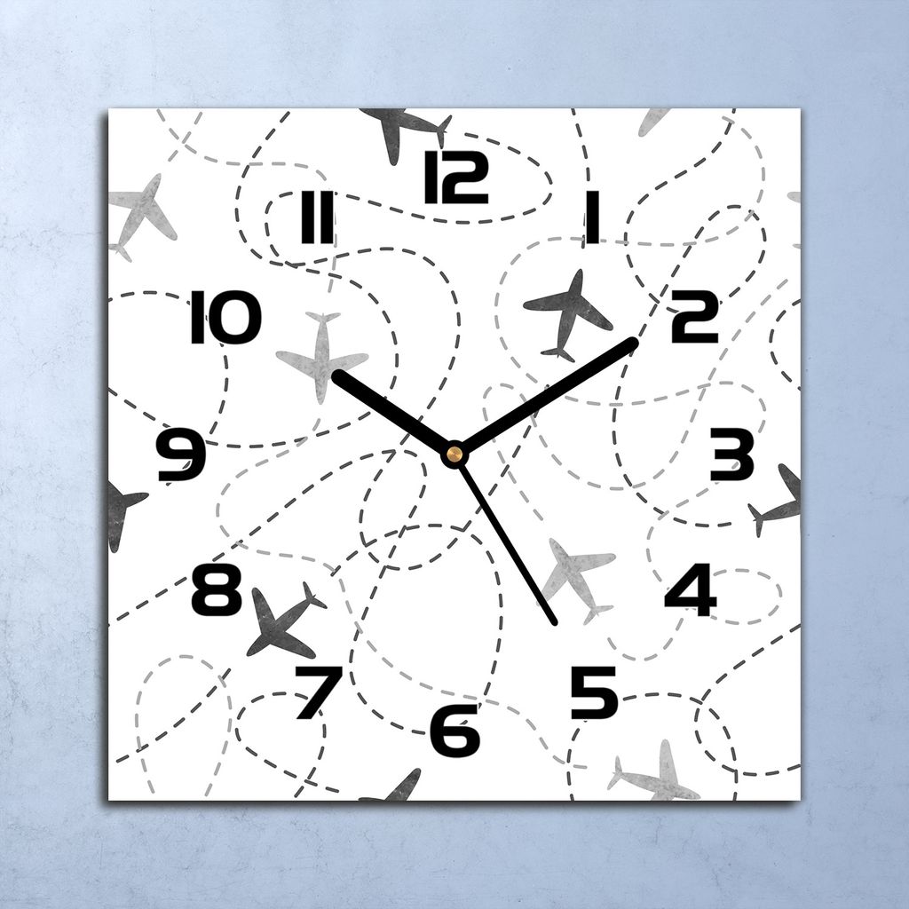 Wanduhr Echt-Glas-Küchenuhr Flugzeuge Weiß Quarz Lautlos 30x30 Deko Bilder