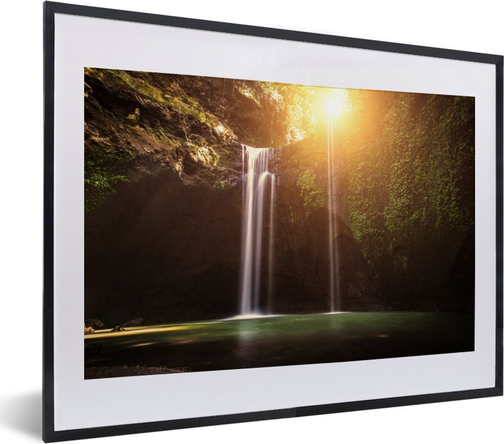 MuchoWow MuchoWow Gerahmtes Poster Wasserfall - Tropisch - Sonne 40x30 cm - Poster mit zchwarzem Bilderrahmen - Bilderrahmen - Poster im Rahmen