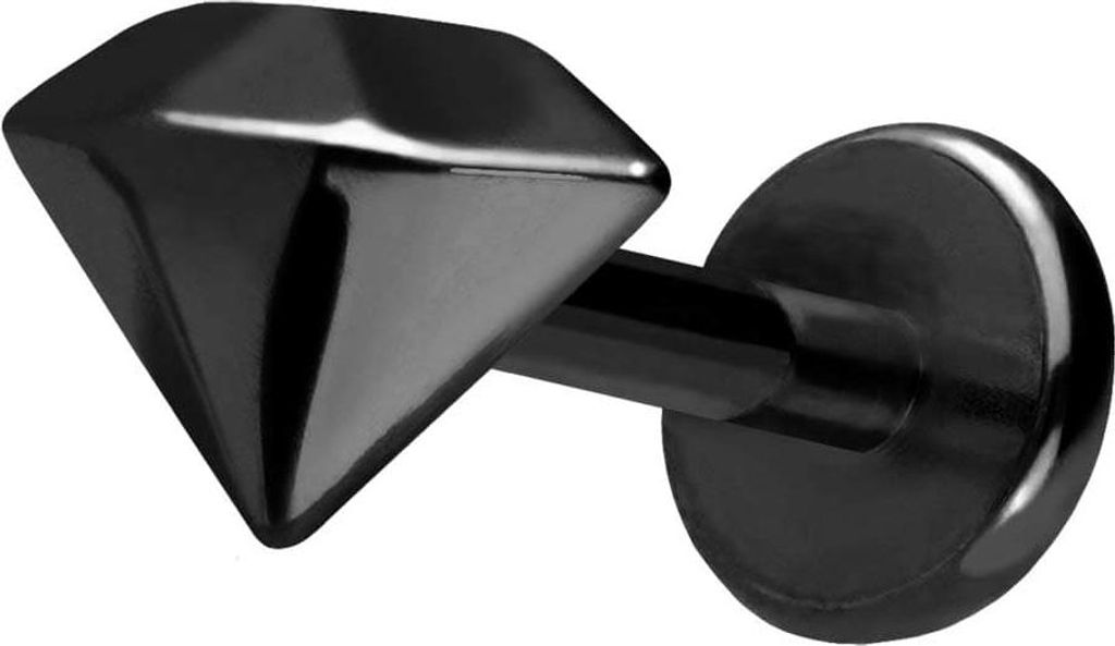 Ohrpiercing, Nasenpiercing Titan Labret mit Push Fit DIAMANT Schwarz Stablänge: 8mm | Stabstärke: 1mm
